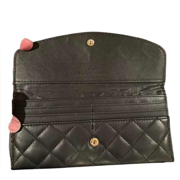 Badgley Mischka Women's Quilted Faux Leather Long Wallet - Black - Picture 3 of 5